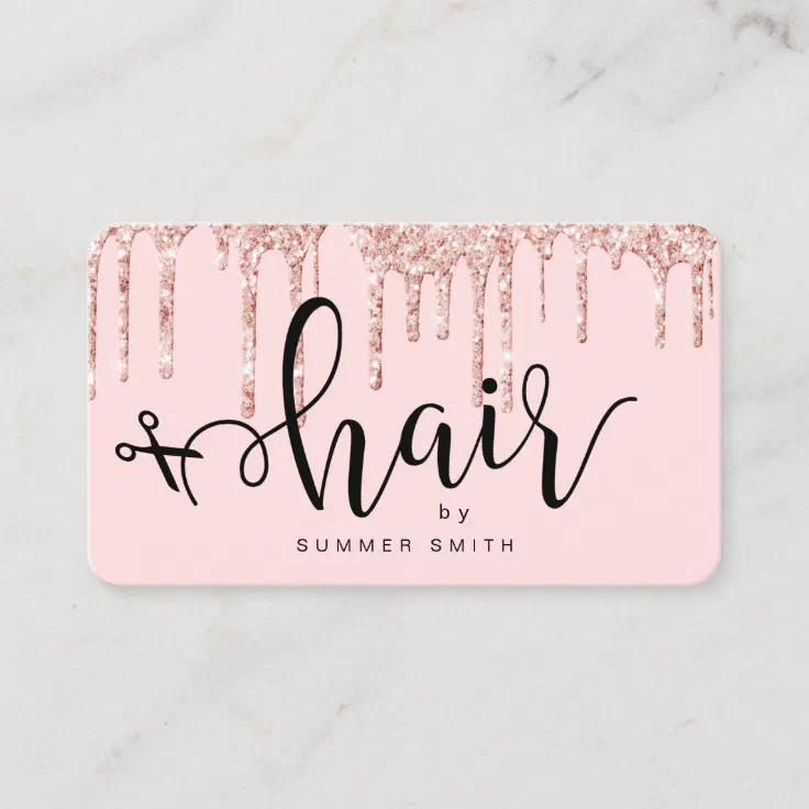 Modern Copper Rose Gold Glitter Drips Hairstylist Business Card Zazzle 7793