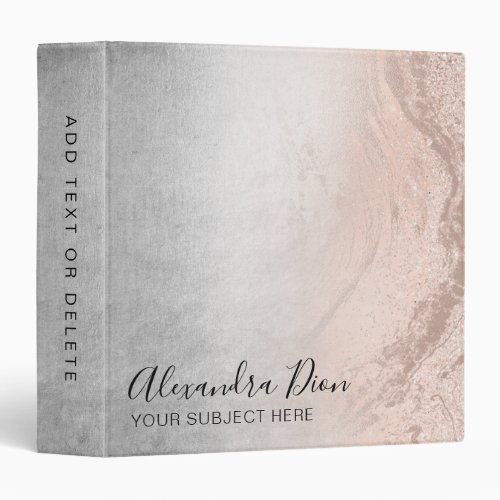 Modern copper rose gold glitter marble  silver 3 ring binder