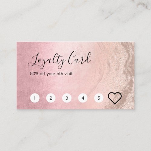 Modern copper rose gold glitter pink makeup artist loyalty card