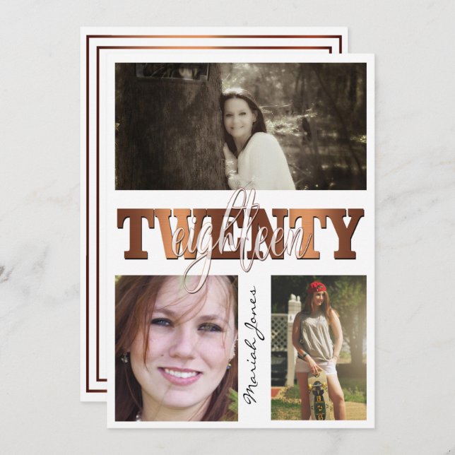 Modern Copper TwentyEighteen 3 Photo Graduation Invitation (Front/Back)