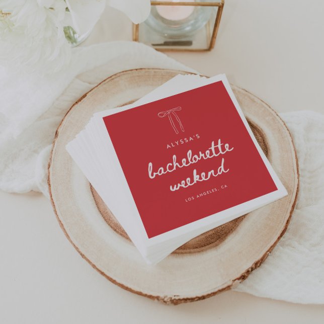 Modern Coquette Bow Script Bachelorette Weekend Napkins (Creator Uploaded)