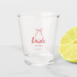 Modern Coquette Bow Script Custom Bride's Name Shot Glass