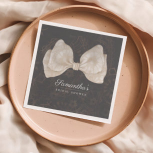 Modern Coquette Dark Grey Bow Bridal Shower Napkins
