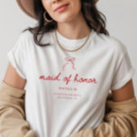 Modern Coquette Maid of Honor's Name Bachelorette T-Shirt<br><div class="desc">Modern Coquette Maid of Honor's Name Bachelorette T-shirt. A minimalistic and elegant maid of honor bachelorette wedding t-shirt,  designed with a cute coquette bow,  and script lettering. Personalize with your maid of honor's name,  and bachelorette weekend or wedding location.</div>