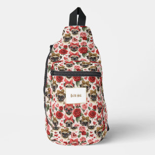 Modern Coquette Pug Dog Pattern Personalized Sling Bag