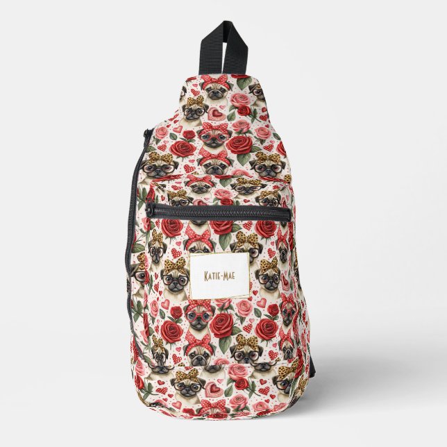 Modern Coquette Pug Dog Pattern Personalized  Sling Bag (Front)
