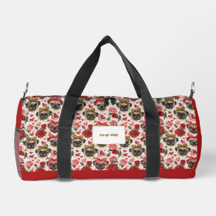 Modern Coquette Pug Dog Pattern Personalized Small Duffle Bag