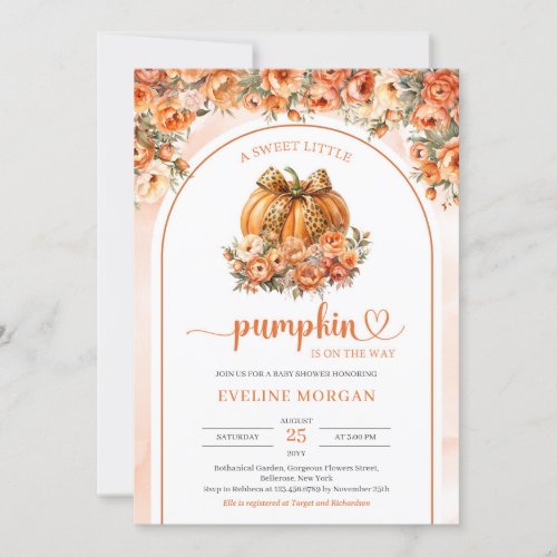 Modern coquette pumpkin with leopard bow fall arch invitation