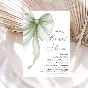 Modern Coquette Sage Green Bow Bridal Shower Invitation