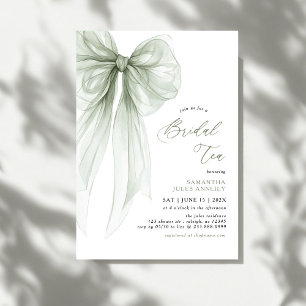 Modern Coquette Sage Green Bow Bridal Tea  Invitation