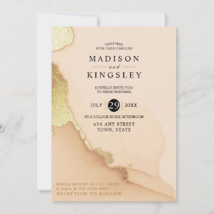 Modern Coral Abstract 🌸 Inky Oil Wedding  Invitation