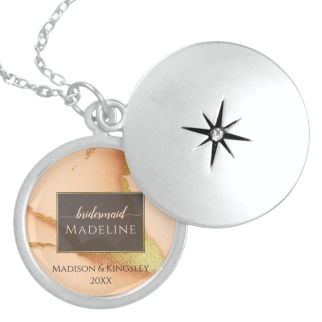 Modern Coral Abstract 💡 Inky Oil Wedding  Locket Necklace (Front)