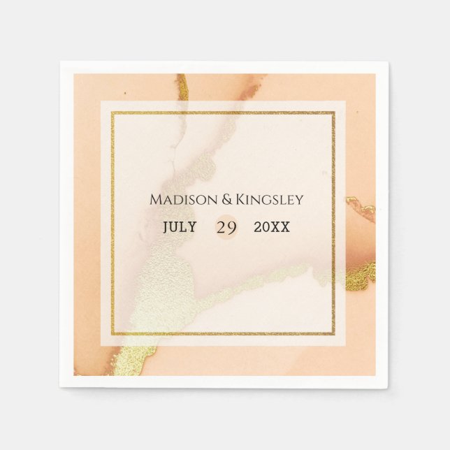 Modern Coral Abstract 💡 Inky Oil Wedding  Napkins (Front)