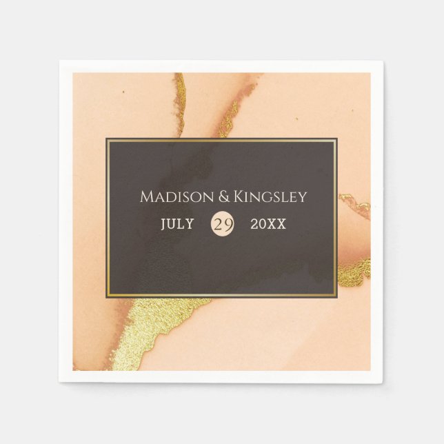 Modern Coral Abstract 💡 Inky Oil Wedding  Napkins (Front)