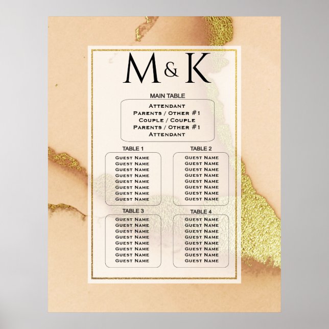 Modern Coral Abstract 💡 Inky Oil Wedding  Poster (Front)