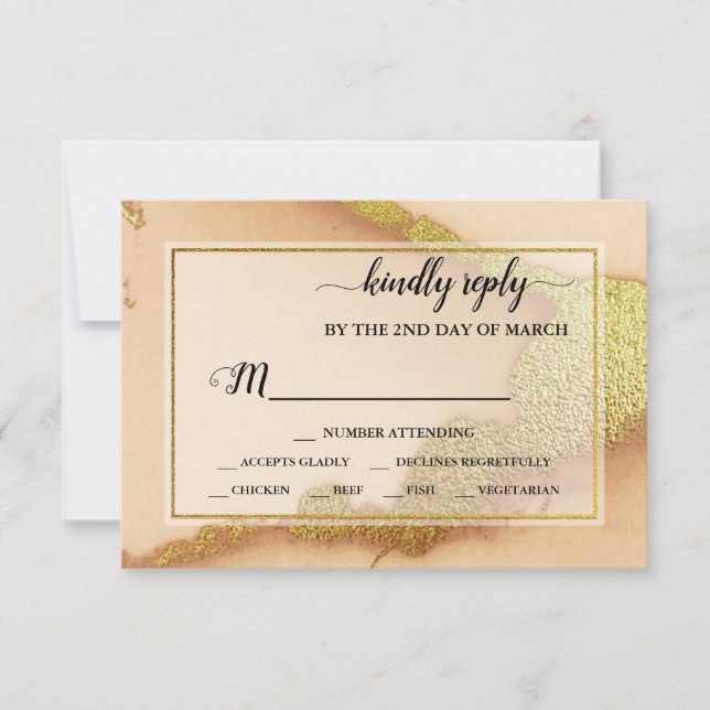 Modern Coral Abstract 💡 Inky Oil Wedding  RSVP Card (Front)