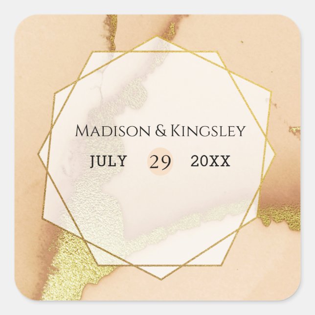 Modern Coral Abstract 💡 Inky Oil Wedding  Square Sticker (Front)