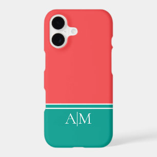 Modern Coral and Aquamarine Monogram iPhone 17 Case
