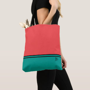 Modern Coral and Aquamarine Monogram Tote Bag