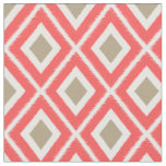 Modern Coral and Brown Beige Ikat Pattern Fabric