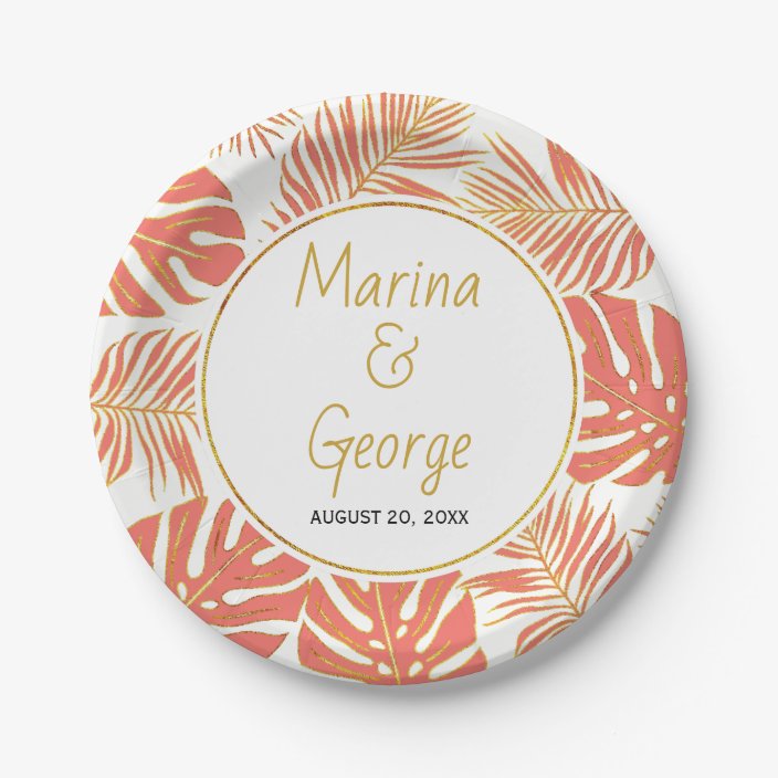 coral and gold paper plates