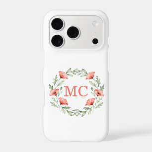 Modern Coral and Green Watercolor Poppy Wreath iPhone 17 Pro Case