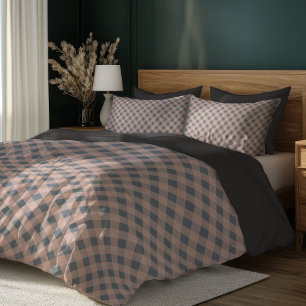 Modern Coral and Grey Bedding in Plaid Design Duvet Cover