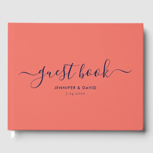 Modern Coral and Navy Blue Wedding Guest Book