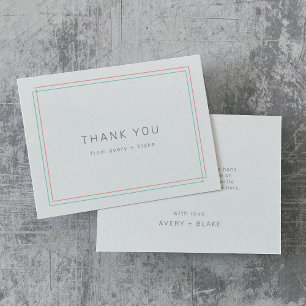 Modern Coral and Teal Border Thank You Card