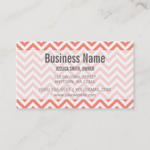 Modern Coral and White Chevron Pattern Business Cards