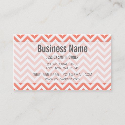 Customizable Modern Coral and White Chevron Pattern Business Cards