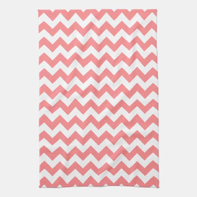 Modern Coral and White Chevron Zigzag Pattern Towel (Vertical)