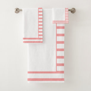 Modern Coral and White Stripe Bath Towel Set
