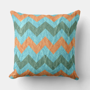Modern Coral Aqua Chevron Leather Throw Pillow