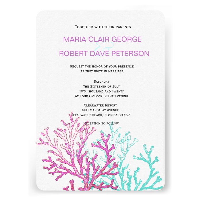 Modern Coral Beach Destination Wedding Invitation