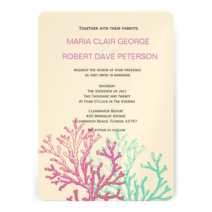 Modern Coral Beach Destination Wedding Invitation