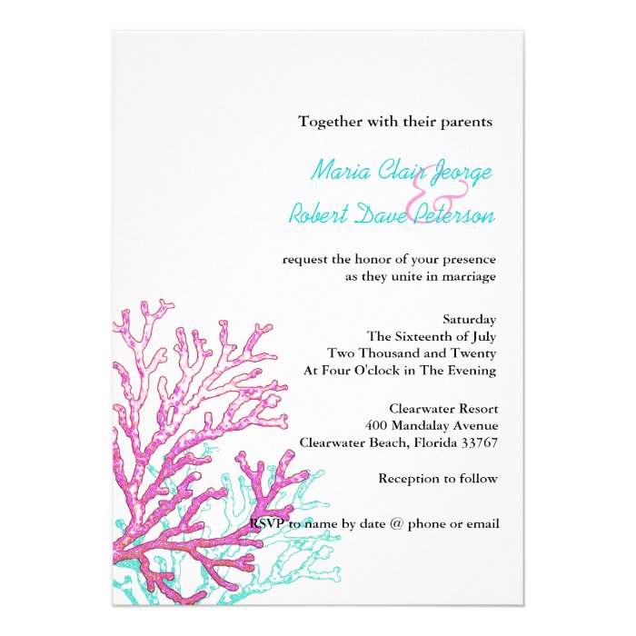 Modern Coral Beach Destination Wedding Invitation