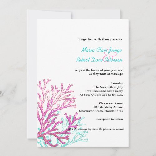 Modern Coral Beach Destination Wedding Invitation