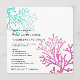 Modern Coral Beach Destination Wedding Invitation