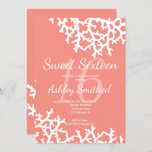 Modern coral beach underwater Sweet 16 Invitation