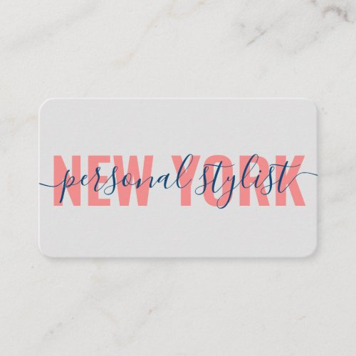 Modern coral blue fashion stylist script signature business card