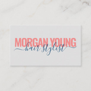 Modern coral blue hair stylist script signature business card