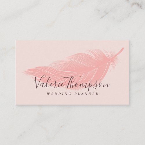 Modern coral blush pink chic elegant boho feather business card