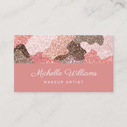 Modern Coral Camouflage Faux Glitter Professional Business Card