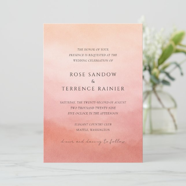 Modern Coral Coastal Chic Elegant Wedding Invitation (Standing Front)