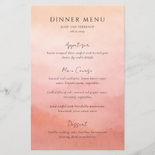 Modern Coral Coastal Chic Elegant Wedding Menu Flyer