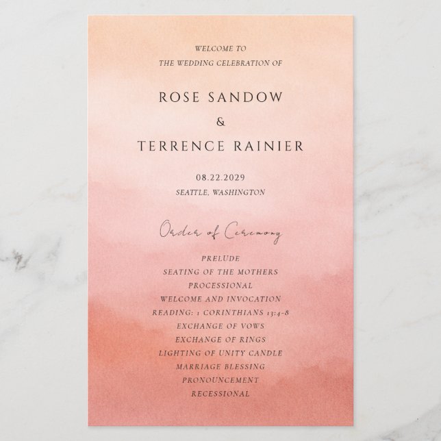 Modern Coral Coastal Chic Elegant Wedding Program Flyer (Front)