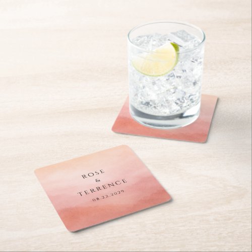 Modern Coral Coastal Chic Elegant Wedding Square Paper Coaster