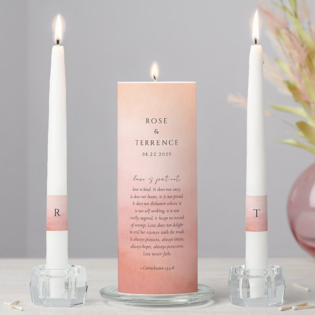 Modern Coral Coastal Chic Elegant Wedding Unity Candle Set (In Situ)