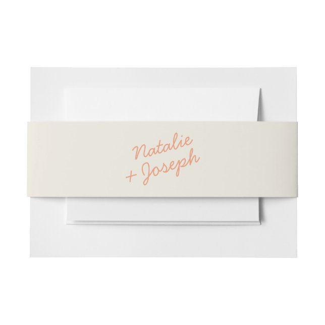 Modern Coral Cream Whimsical Summer Wedding  Invitation Belly Band (Front Example)